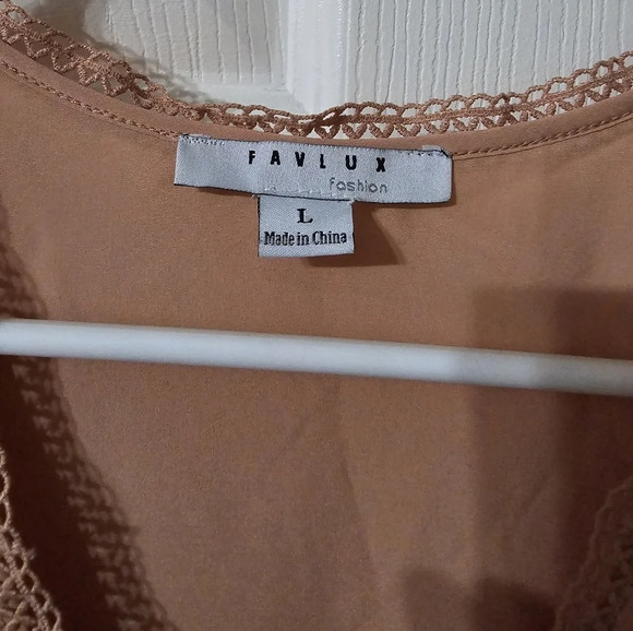 Favlux Blush Pink Flutter Sleeve Blouse, V-Neck, Crochet Trim, Pintuck Details. - Picture 8 of 12